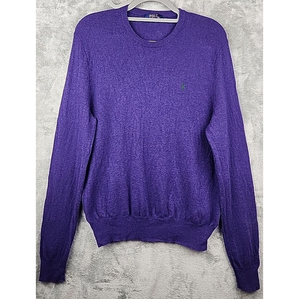 Polo Ralph Lauren Mens Purple Merino Wool Crewneck Sweater Size Large Golf Pony